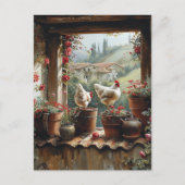 Hühner-Rusty-Bucket-Töpfe Tiles Country Postkarte (Vorderseite)