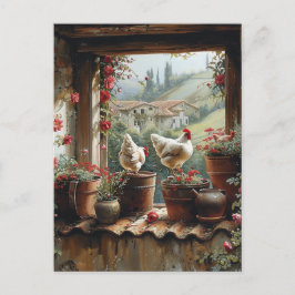 Hühner-Rusty-Bucket-Töpfe Tiles Country Postkarte
