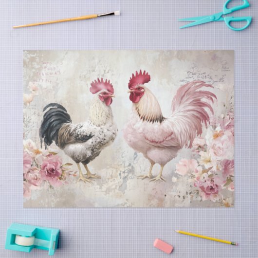 Hühner Shabby Chic Rosa Decoupage Seidenpapier (Basteln)