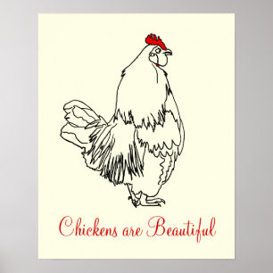 Hühner sind schöne lustige Hahn Kunst Zeichnung Poster
