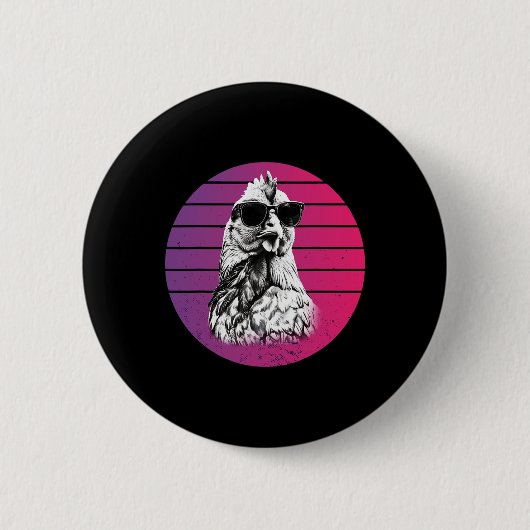 Hühner Sungles Cool Skizze Federn Humor Tier Button (Vorderseite)