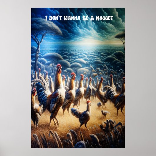 Hühner tanzen durch Felder Poster (Vorne)