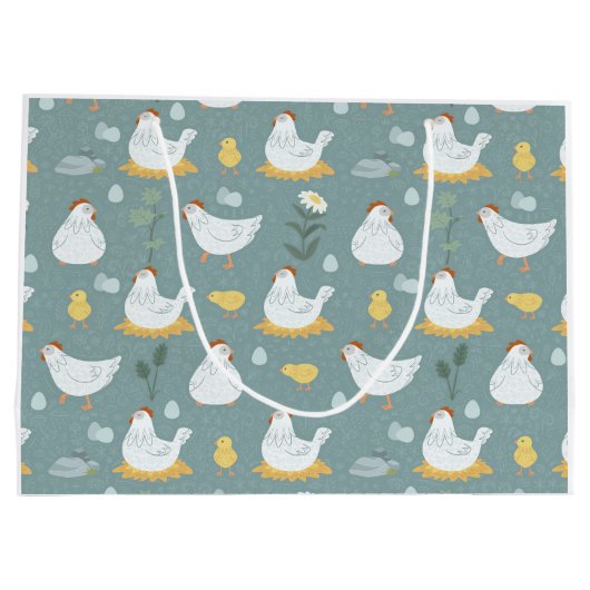 Hühner träumen in Aquamariner Umgebung Große Geschenktüte (Rückseite)