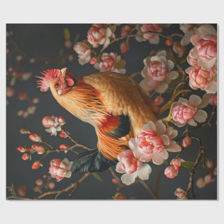 Hühner umgeben von rosa Blume Decoupage Geschenkpapier