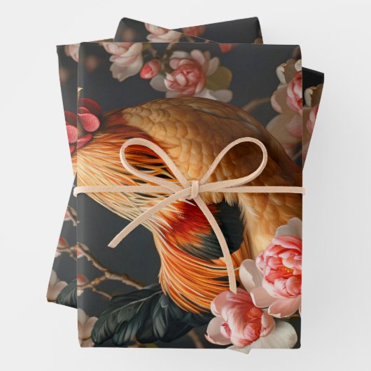Hühner umgeben von rosa Blume Decoupage Geschenkpapier Set (Beispiel)