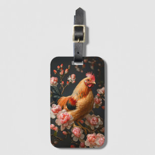Hühner umgeben von rosa Blume Gepäckanhänger