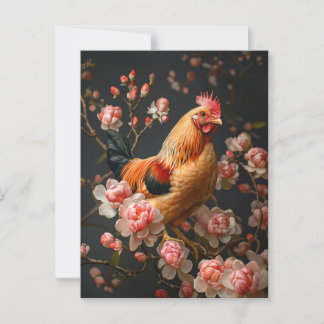 Hühner umgeben von rosa Blume Postkarte