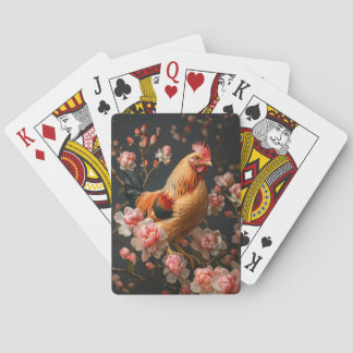 Hühner umgeben von rosa Blume Spielkarten
