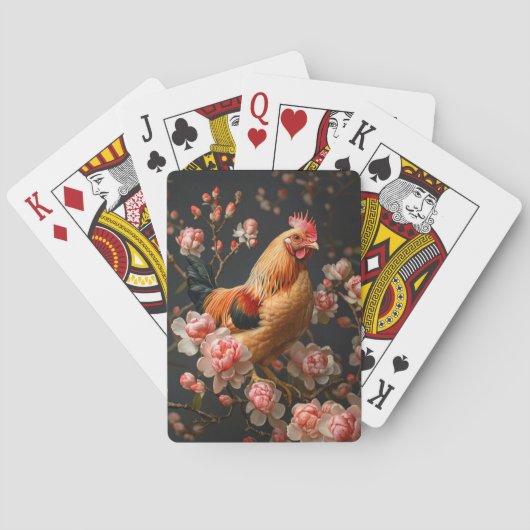 Hühner umgeben von rosa Blume Spielkarten (Rückseite)