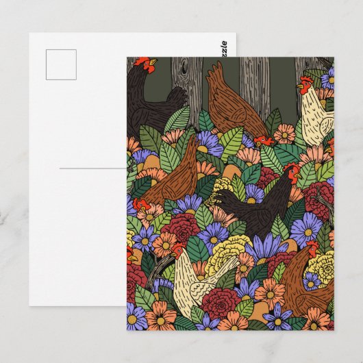 Hühner und Blume Postkarte (Vorne/Hinten)