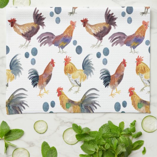 Hühner und Eier Barnyard Farm Land Aquarell Geschirrtuch (Gefaltet)