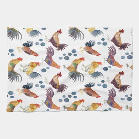 Hühner und Eier Barnyard Farm Land Aquarell Geschirrtuch (Horizontal)