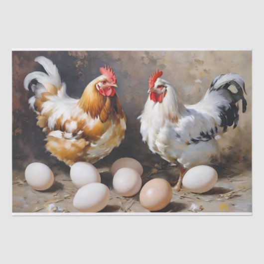 Hühner und Eier im Stall Seidenpapier (Vorderseite)