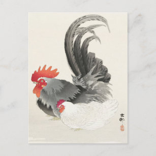 Hühner und Hennenmalerei von Ohara Koson Postkarte
