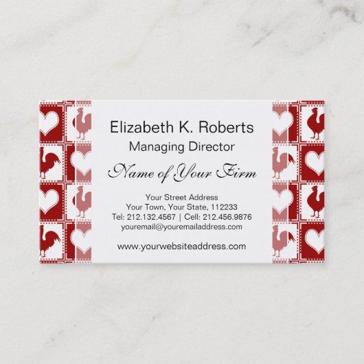 Hühner und Herz-Hahn-Muster Visitenkarte (Vorderseite)