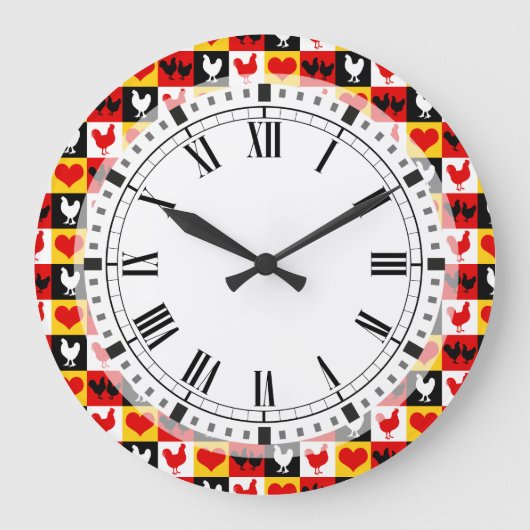 Hühner und Herz Landküche Große Wanduhr (Vorderseite)