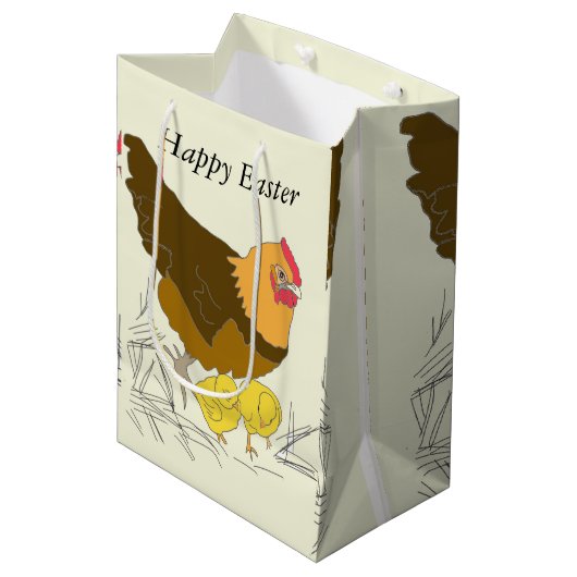 Hühner und Hühner Ostern Mittlere Geschenktüte (Vorderseite Schrägansicht)