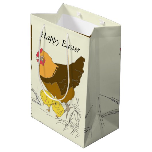 Hühner und Hühner Ostern Mittlere Geschenktüte (Rückseite Schrägansicht)