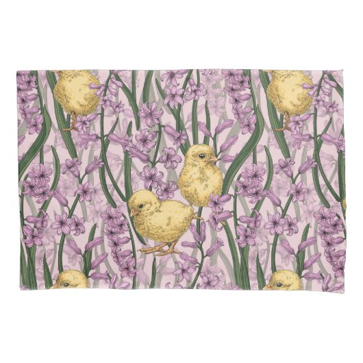 Hühner und Hyazinthen in rosa Kissenbezug (Vorderseite-Links)