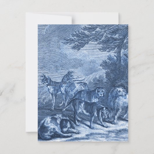 Hühner und Jagdhunde Blauer Französischer Hund Einladung (Rückseite)