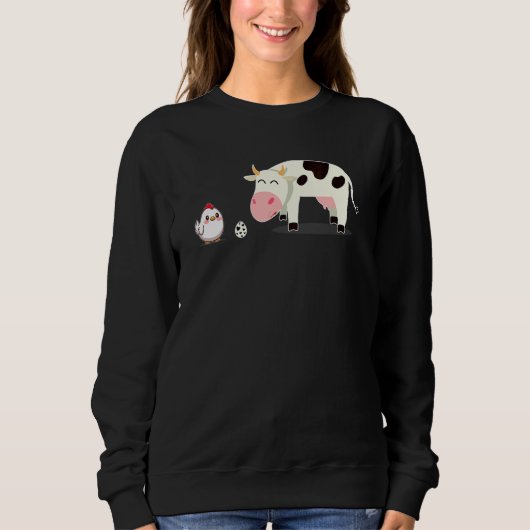 Hühner und Kuh mit Eierkuchen Hühnerhähnchen Lady Sweatshirt (Vorderseite)