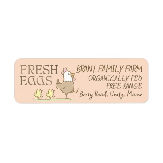 Hühner und Küken auf einem eierfarbenen Etikett (Vorne)