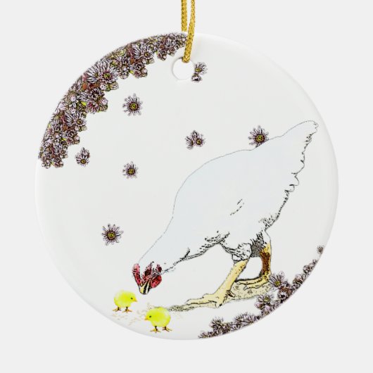 Hühner und Küken Keramik Ornament (Vorne)