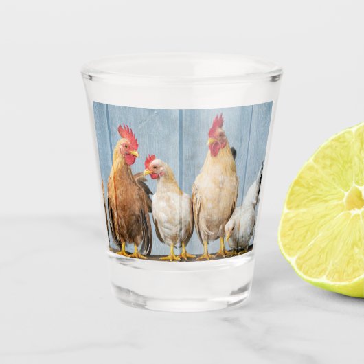 Hühner und Küken Schnapsglas (Vorderseite)