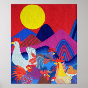 Hühner und Rinder Poster