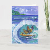 Hühner und Rooster surfen Kauai Beach Card Karte (Vorderseite)