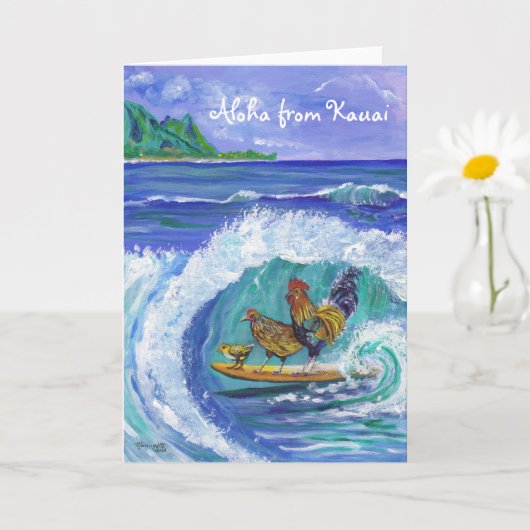 Hühner und Rooster surfen Kauai Beach Card Karte (Kleine Pflanze)