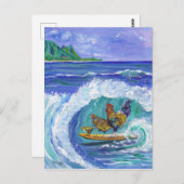 Hühner und Rooster surfen Kauai Beach Card Postkarte (Vorne/Hinten)