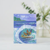 Hühner und Rooster Surfing Kauai Beach Postcard Postkarte (Stehend Vorderseite)