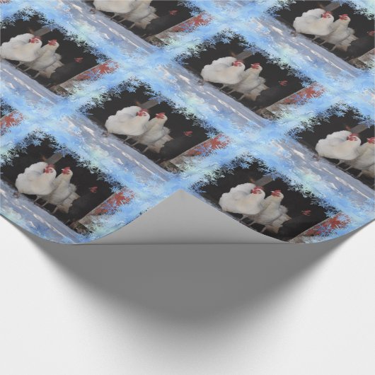 Hühner und Schneeflocken Geschenkpapier (Ecke)