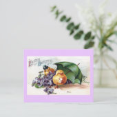 Hühner und Violetten Vintag Ostern Feiertagspostkarte (Stehend Vorderseite)