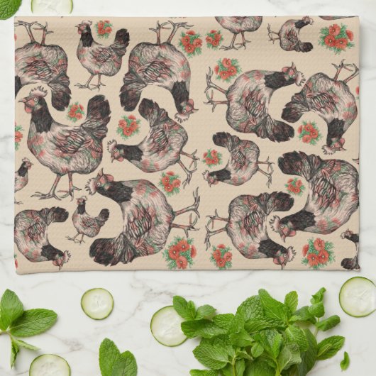 Hühner und Vygien Gemustert Geschirrtuch (Gefaltet)