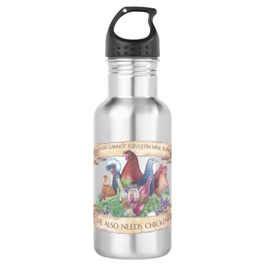 Hühner und Wein Trinkflasche (Vorderseite)