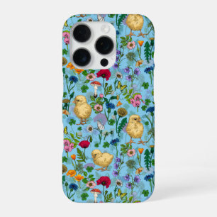 Hühner und Wildblumen auf Babyblau iPhone 16 Pro Hülle