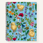 Hühner und Wildblumen auf BabyblauHandgezeichnet c Notizblock (Vorderseite)