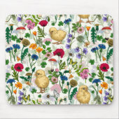 Hühner und Wildblumen auf weiß Mousepad (Vorne)