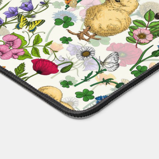 Hühner und Wildblumen auf weiß Schreibtischunterlage (Ecke)