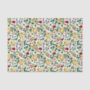 Hühner und Wildblumen auf weiß Seidenpapier