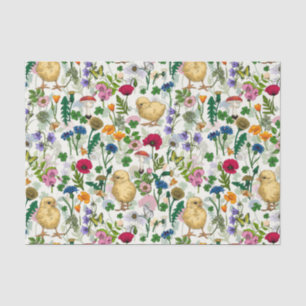 Hühner und Wildblumen auf weiß Seidenpapier