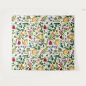 Hühner und Wildblumen auf weiß Wandteppich (Vorderseite (Horizontal))