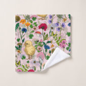 Hühner und Wildblumen auf Zuckerwatte pink Badhandtuch Set (Waschlappen)