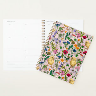 Hühner und Wildblumen auf Zuckerwatte pink Planer