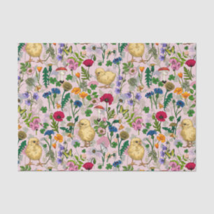 Hühner und Wildblumen auf Zuckerwatte pink Seidenpapier