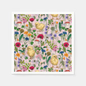 Hühner und Wildblumen auf Zuckerwatte pink Serviette (Vorderseite)