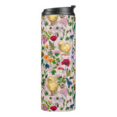 Hühner und Wildblumen auf Zuckerwatte pink Thermosbecher (Nach links gedreht)