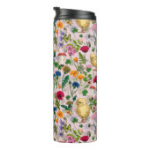 Hühner und Wildblumen auf Zuckerwatte pink Thermosbecher (Nach rechts gedreht)